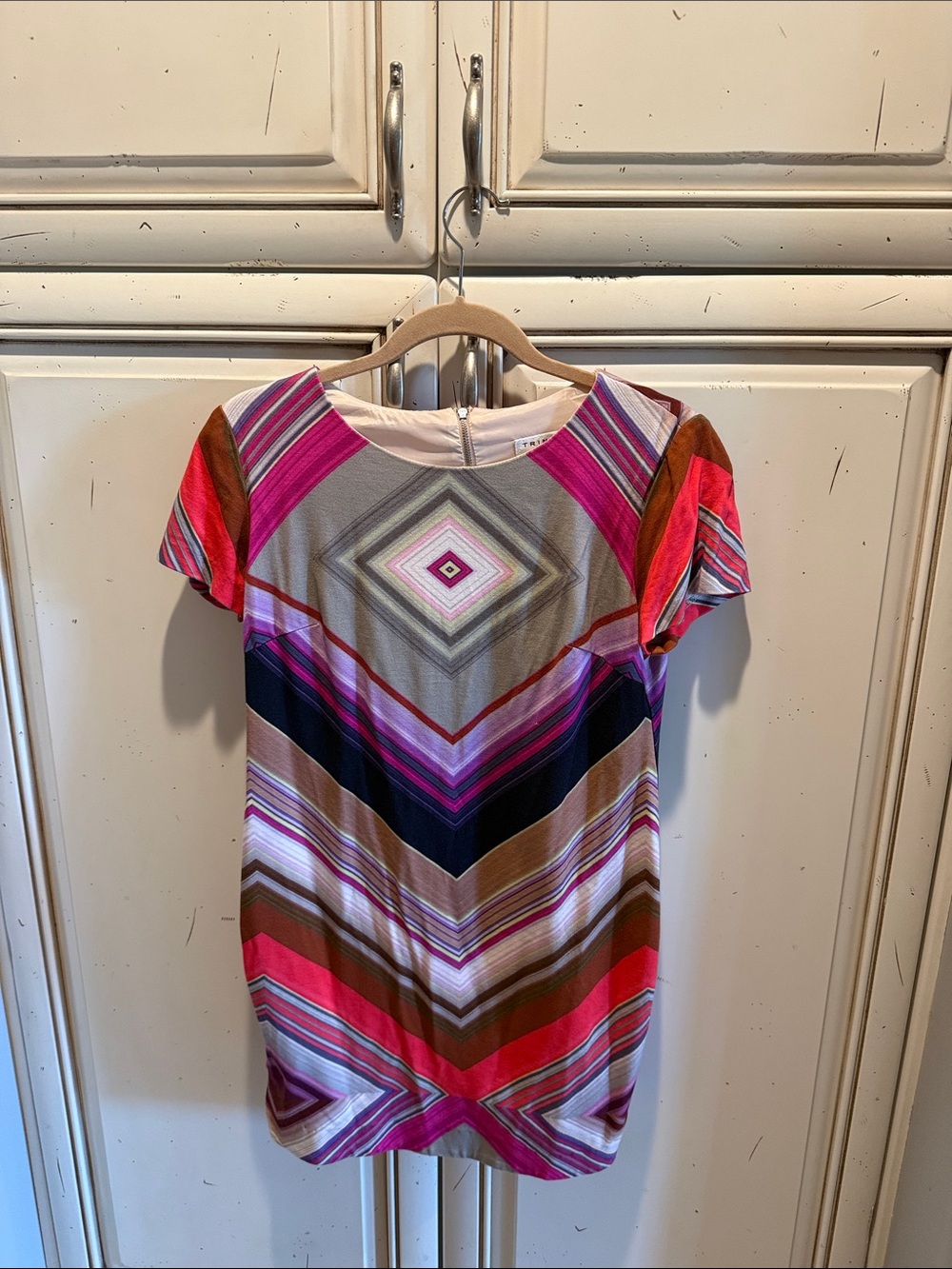 Trina Turk Pink and Navy Geometric Chevron Mini Dress